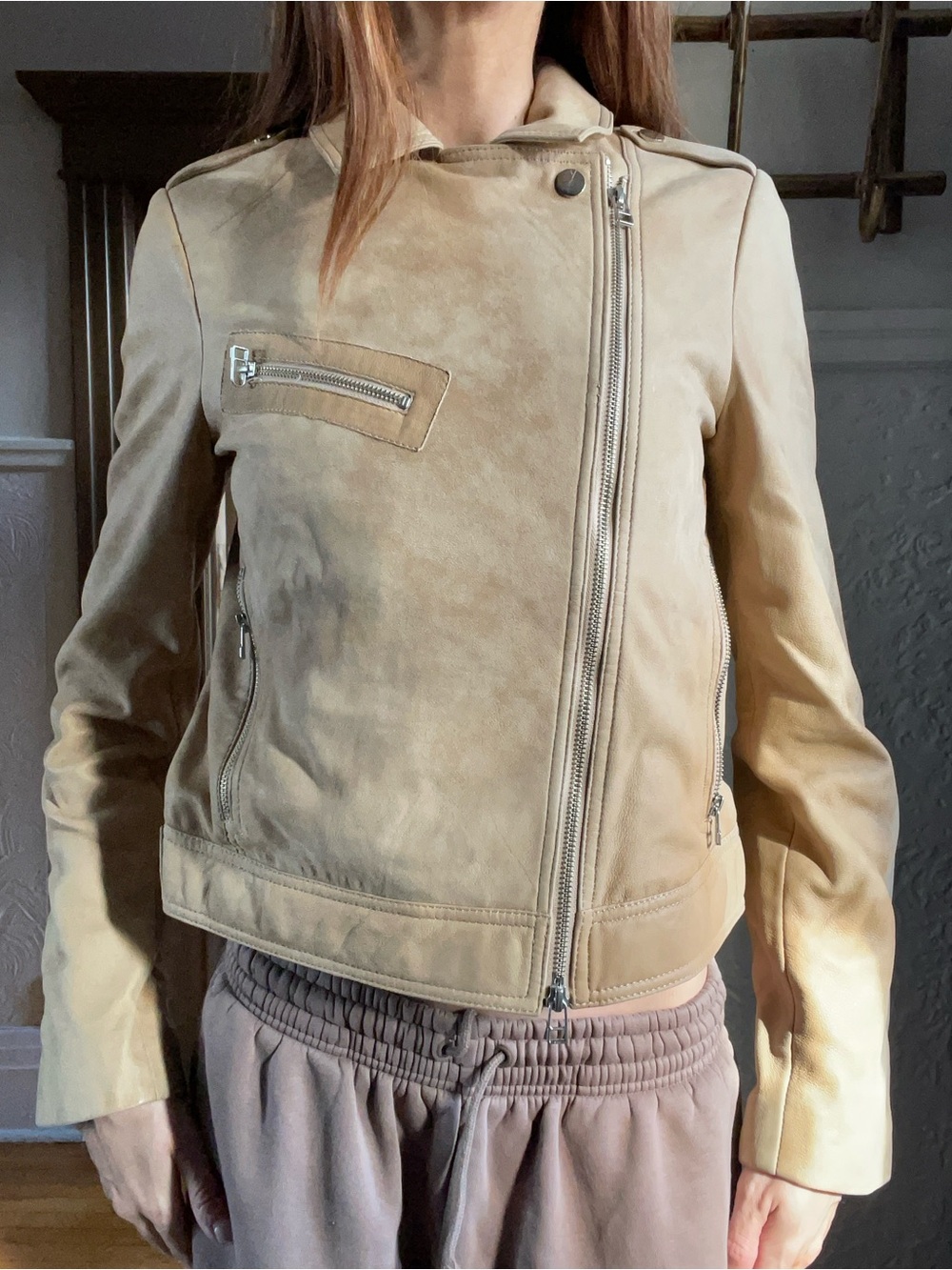 L.A.M.B Women’s Tan Leather Moto Jacket